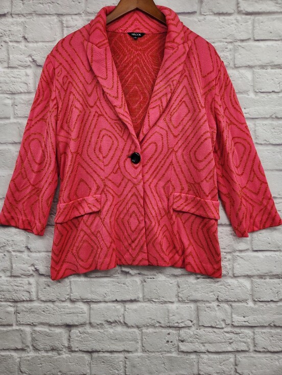 Misook Jackets & Blazers - Misook Pink Geometric Knit Blazer Jacket Size Large Statement Career Chic